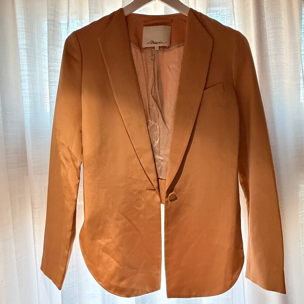 3.1 Phillip Lim Satin Beige Cropped Asymmetrical Blazer